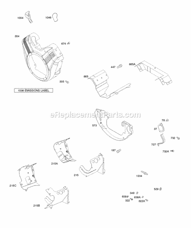 Blower Housing Air Guides Back Plate Diagram and Parts List for 295346-0119-B1  Briggs and Stratton Engine